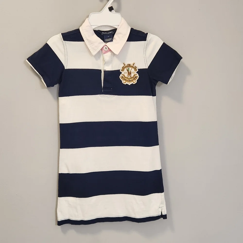 Ralph Lauren Navy and White Striped Polo Dress with Crest